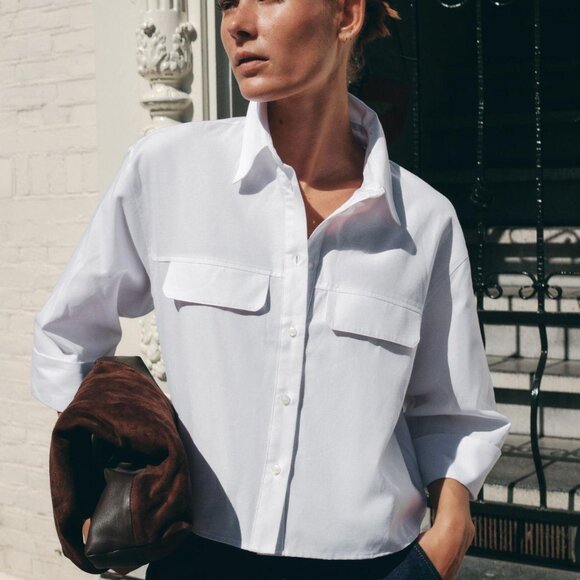 Zara white short oxford shirt - Picture 1 of 5